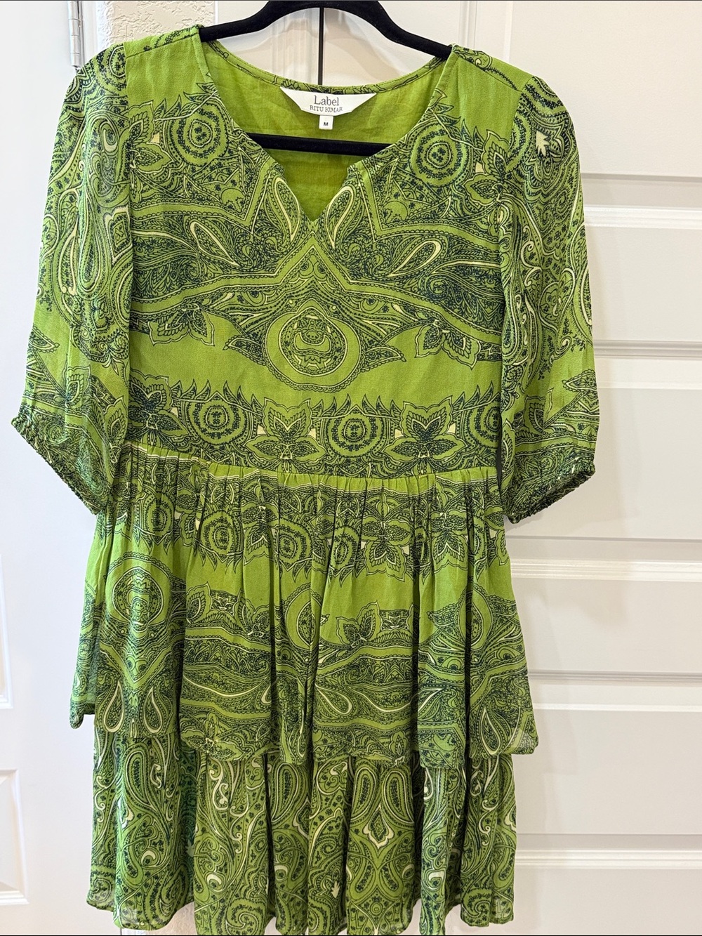 Ritu Kumar Lime Green Paisley Print Tier Dress
